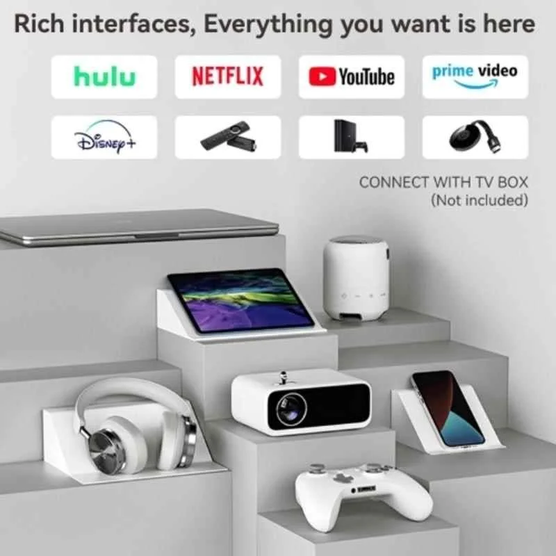 WANBO Mini Pro 8000 Lumens Portable Android Projector, Native 720p FHD, 1080p Support, Wi-Fi + BT, Netflix, Prime & More, 176" Screen, Built-in Speaker - view 5
