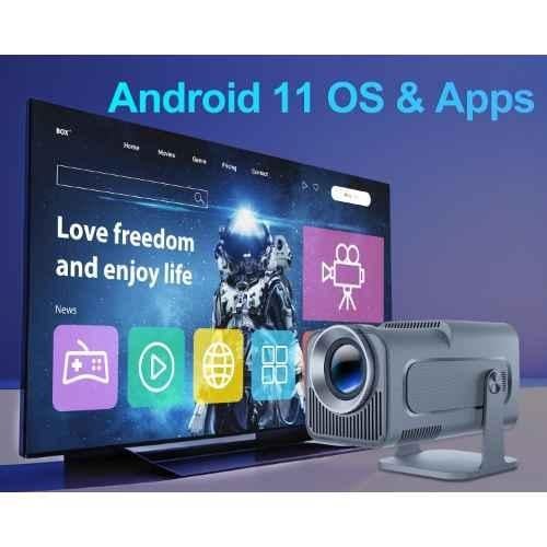 AUN Free Style 1080p Native Resolution Projector for Home 4K Support, Android 11, 6000 Lumen (490 ANSI) 5G WiFi Bluetooth Inbuilt YouTube Netflix PrimeVideo Hotstar Speaker HDMI USB 150" Max Display - view 4