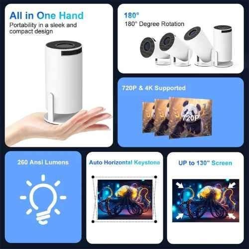 TECSOX Luma 11000 Lumens Portable Mini Smart Projector, Native 720p, 4K UHD Support, Built-in Android 11, WiFi 6, Bluetooth 5, 180 Rotatable (White) - view 1