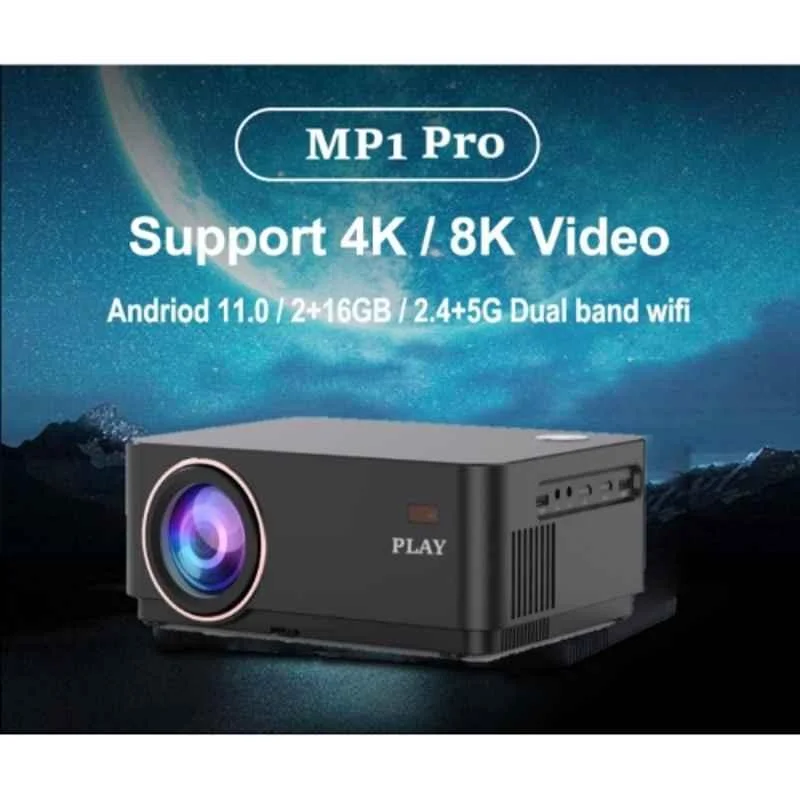 PLAY MP1 Pro Black 4K 8K Native Full HD 18000lm Android 11 2+16GB 4D Keystone E-Focus Dual Speaker WiFi BT Portable Projector - view 2
