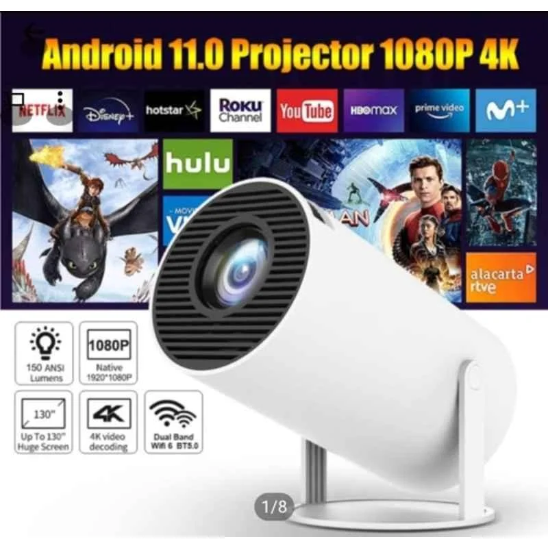 Punnkk HY300 4500 Lumens Portable Projector, Native 720p, 2K Support, Andorid 12, Wireless Screen Mirroring, WiFi + Bluetooth, InBulit Speaker (White) - view 4