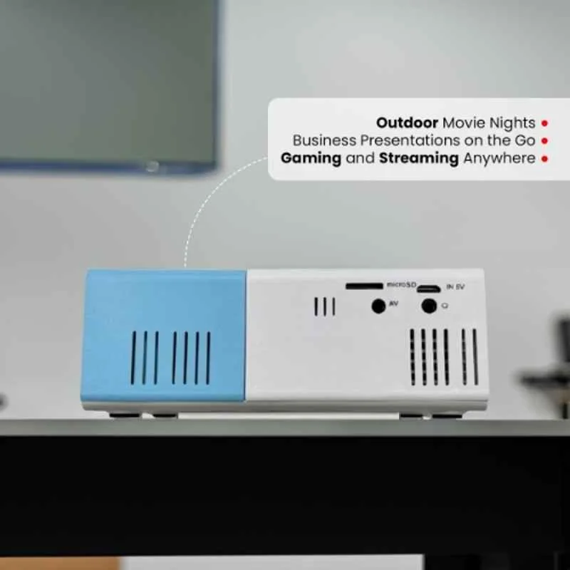 Tonzo LS-202 1500lm Portable Mini LED Projector 720p with Remote|AV,VGA,HDMI|Dual Power Input|Built-in-Speaker|1 Year Warranty|White & Blue - view 3