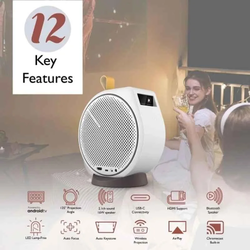 BenQ GV30 300 ANSI Lumens Portable Smart Projector 1280p, Certified Android TV, Inbuilt OTT Apps, 16W Speakers, WiFi, HDMI, USB-C, 100" Screen (White) - view 3
