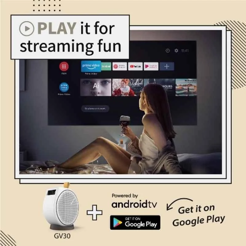 BenQ GV30 300 ANSI Lumens Portable Smart Projector 1280p, Certified Android TV, Inbuilt OTT Apps, 16W Speakers, WiFi, HDMI, USB-C, 100" Screen (White) - view 5