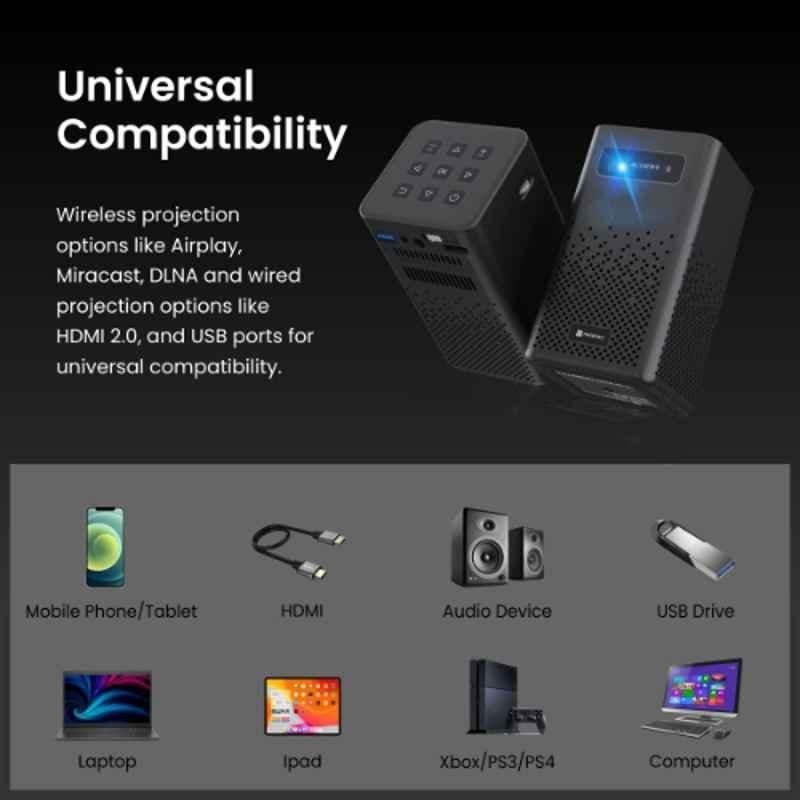 Portronics Pico 11 350 ANSI lm Android9 Portable LDP Projector Native 1080p, 4K UHD Support, Rechargable 7800 mAH battery, Bluetooth, 10W Speaker - view 2