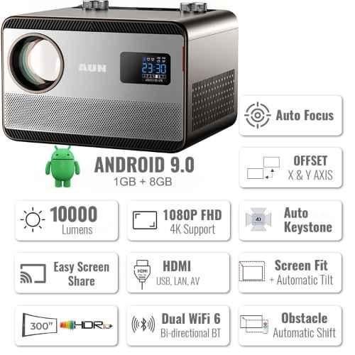 AUN HQ5 1080p Native Resolution Projector for Home 4K 12000 Lumen (1100 ANSI) Auto (Focus+Keystone+Screen Fit) Android 9 WiFi Inbuilt YouTube Netflix PrimeVideo Hotstar 10W Speaker 300" Max Display - view 2