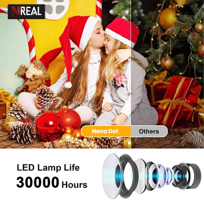 NReal Nova Dot 9000 Lumens Mini Portable Projector, FHD 1080p, 4K Support, USB, Screen Mirror, Eye Protection, Auto Wall Fit, Manual Focus, Speakers - view 1