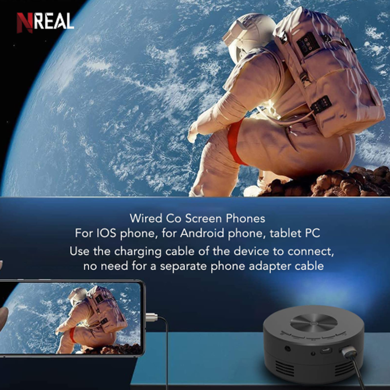 NReal Nova Dot 9000 Lumens Mini Portable Projector, FHD 1080p, 4K Support, USB, Screen Mirror, Eye Protection, Auto Wall Fit, Manual Focus, Speakers - view 6