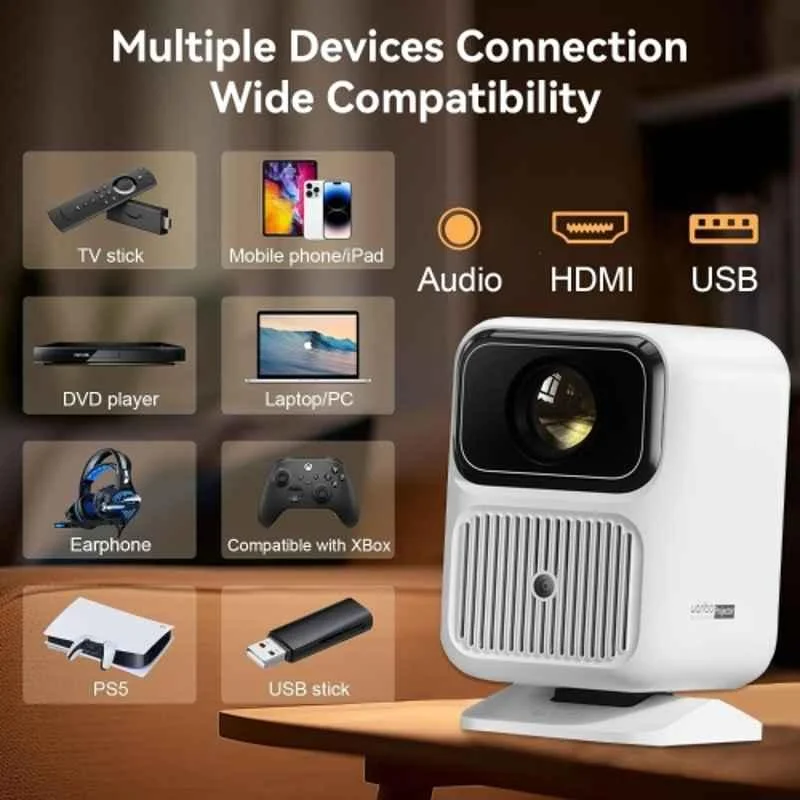 WANBO Dali 8200 Lumens Android Portable Projector, Native 720p FHD, 1080p Support, Wi-Fi & BT, Auto Focus, 2 Bulit-in Speakers, Netflix, Prime & More - view 3