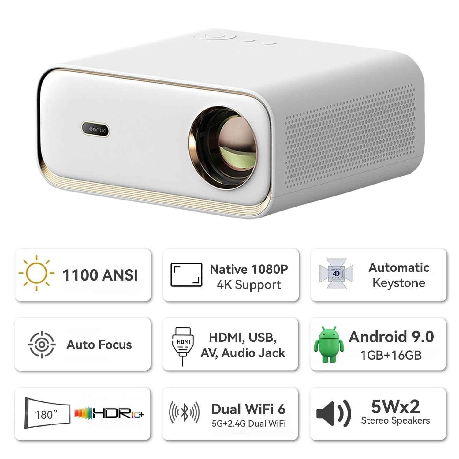 WANBO X5 20000 Lumens Automatic Android Projector, Native FHD 1080p, 4K HDR Support, 10W Dolby Audio, Wi-Fi + Dual Bluetooth, Wireless Screen Mirroring - view 1