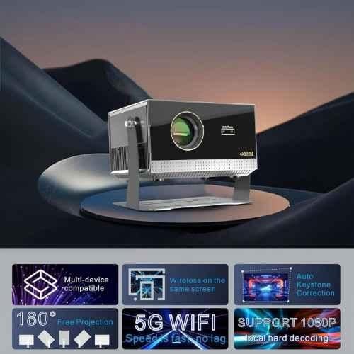 AUN Android 12 Q9 Max 1080p Native Resolution Projector for Home 4K Support, 9000 Lumen (750 ANSI) Auto (Focus + Keystone) HDMI ARC, 1GB RAM 8GB 5G WiFi, BT 5.2, 5W Speaker 200" Max - view 2