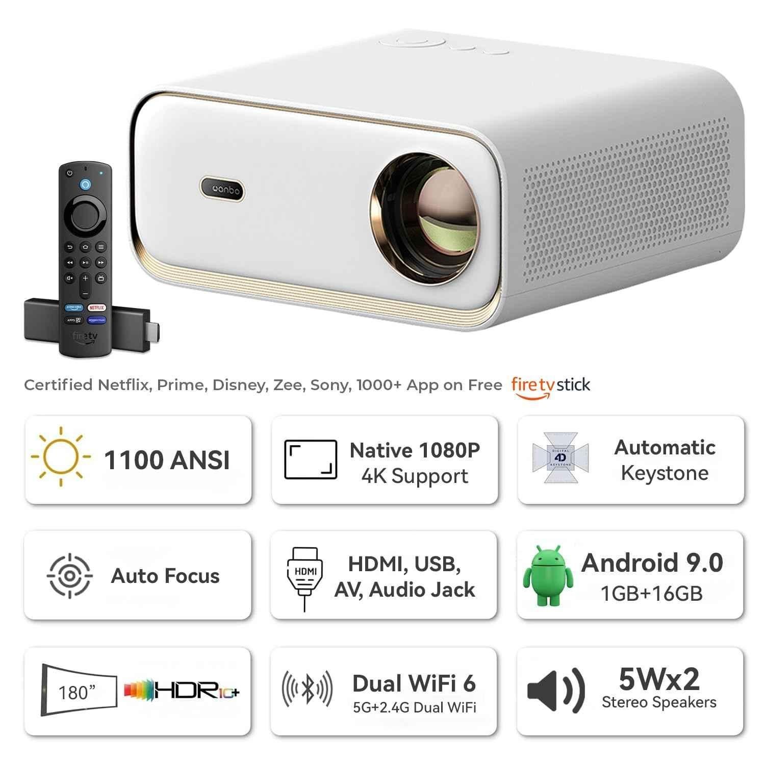 Wanbo X5 1080p 1100 ANSI 4K HDR Ultra Bright Portable LED Projector with FTS, 10W Stereo Speaker & Dual BT Home Cinema - view 3