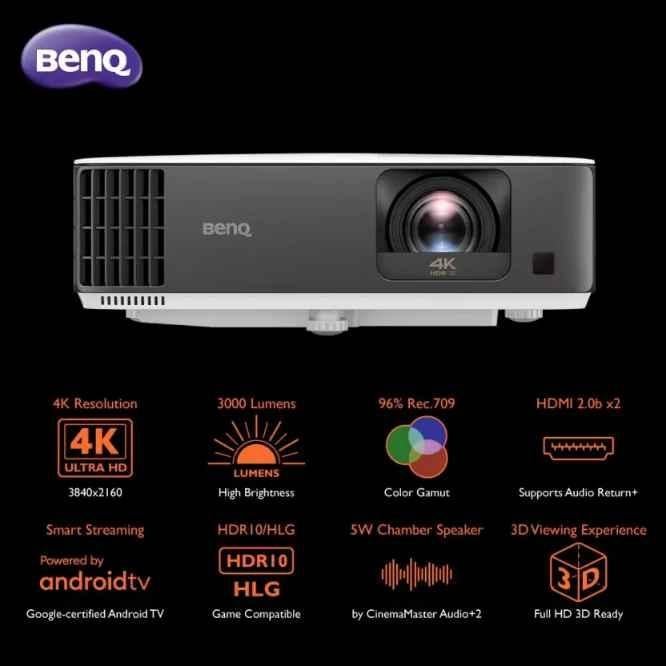 BenQ TK700STi 3000 ANSI lumens Smart Short Throw Projector, 2160p 4K UHD HDR, Android TV, 16ms Low Input Lag, Google Cast, 3D Keystone, 200" Screen - view 2