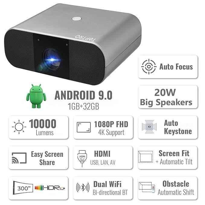 Toptro M7 1080p 4K 10000lm Projector with Android 5G, Wi-Fi, BT Inbuilt, Netflix Prime Video & Hotstar for Home - view 1