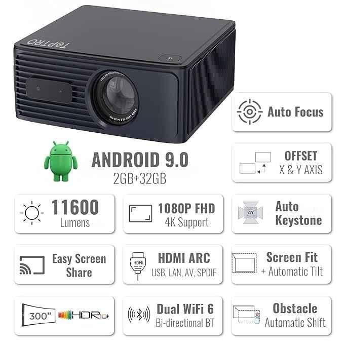 Toptro M6 Native 1080p 4K 11600lm Fully Automatic Projector with Ultra Bright, Auto Focus, Intelligent OA & Screen Fit for Home - view 1