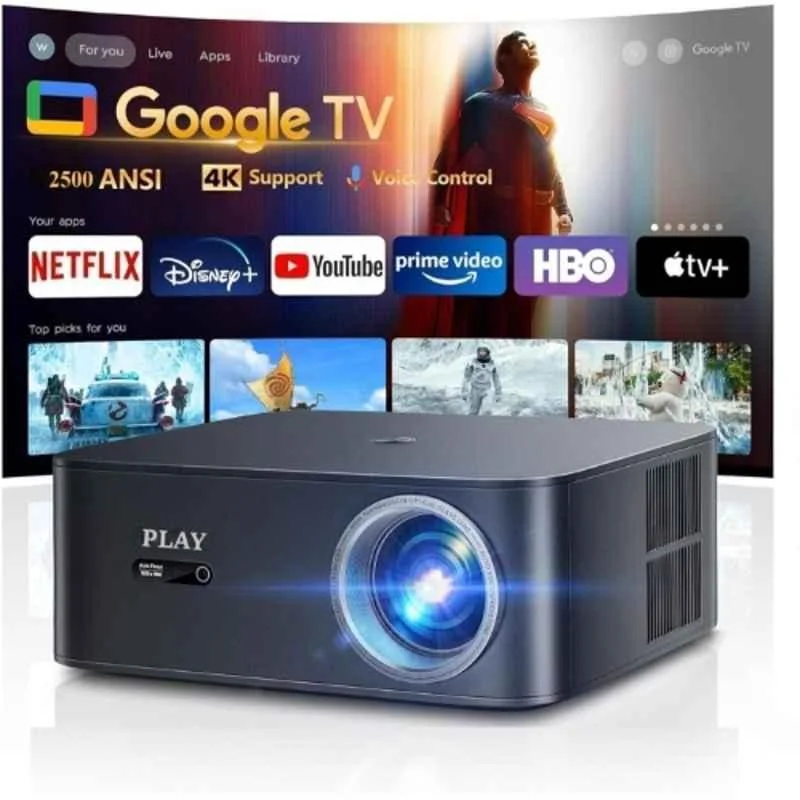PLAY Google TV Black 4K 3D Smart 25000 Lm Certified Google TV Dolby HDMI ARC USB WiFi BT Remote Projector - view 4