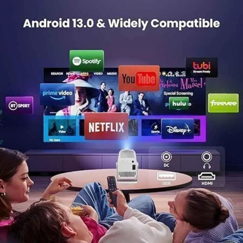 PLAY Victory White 4K 8K 25000lm Android 13 1+8GB 5G WiFi BT 180 deg Rotation Dual Speaker Remote Projector - view 1