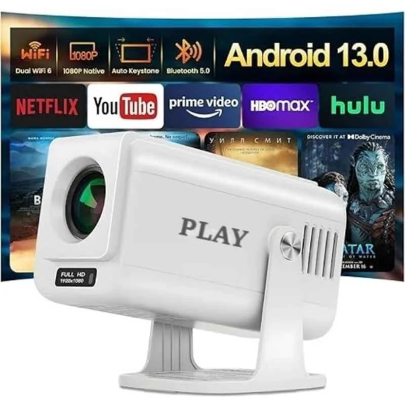 PLAY Victory White 4K 8K 25000lm Android 13 1+8GB 5G WiFi BT 180 deg Rotation Dual Speaker Remote Projector - view 4