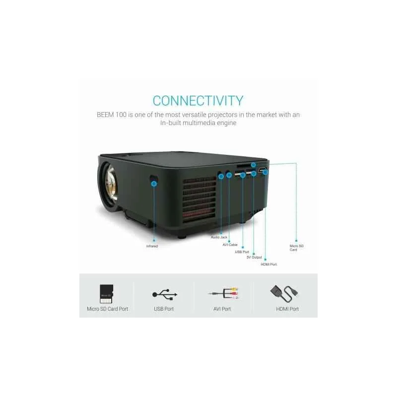 Portronics Beam 100 Lumens Black Portable Highly Powerful LED Projector, POR 624 - view 2