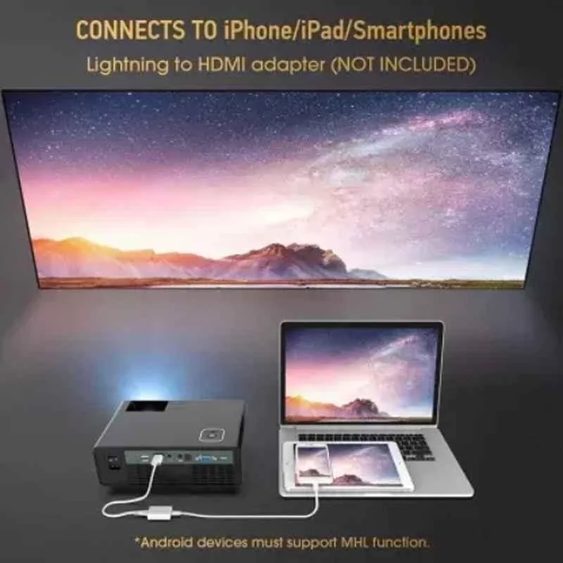 Punnkk 1500lm 800x480p Black Portable Mini Projector with LED Display, PNK-P6 - view 1