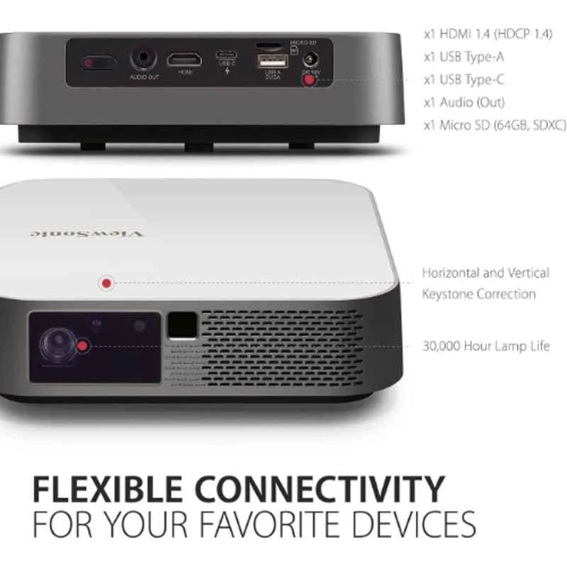 ViewSonic M2e Instant Smart 1080p Portable LED Projector with Harman Kardon Speakers - view 2