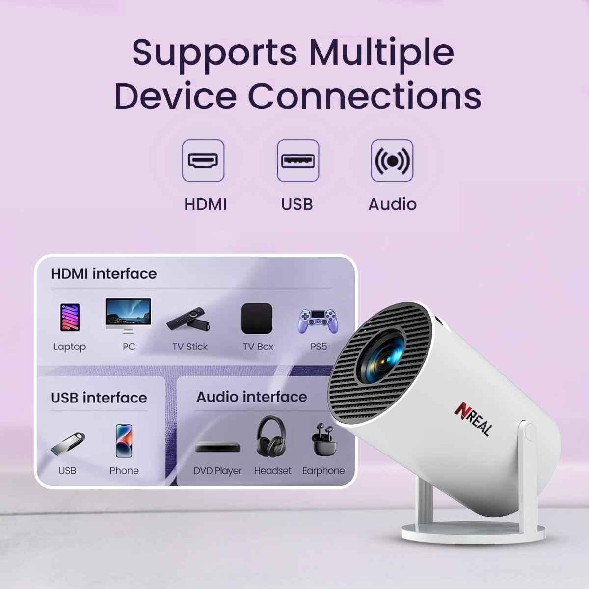 NReal Nova S 5000 Lumens Smart Mini Projector, 720p HD, 4K Support, Built-in Android, Stereo Speakers, Wi-Fi Bluetooth, Auto Wall Fit, Screen Mirroring - view 1