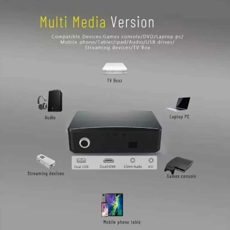 Hardon 16 1920x1080p 4000 lm FHD Android 9.0 Dual Band Wi-Fi Black Portable Projector with 8GB Internal Storage, H16-001FK - view 3