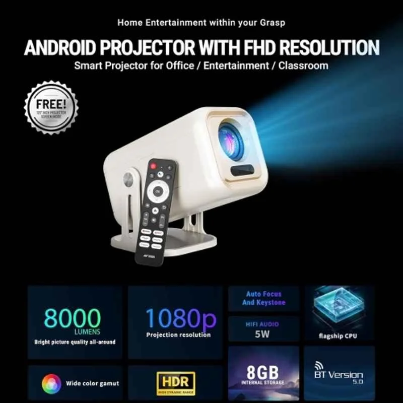 Ant Esports View 690 AF 200 inch 8000lm 1080p Home Projector with 4K Decoding, Android 13, Wi-Fi, Auto Focus, OTT APPs Portable Home Cinema & Voice Remote - view 8