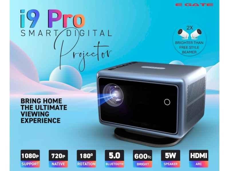 E Gate i9 Pro Automatic 12000 Lumens Android TV Projector, Native 720p, 4K Support, Bluetooth + WiFi, Digital Focus & Digital Keystone, PreLoaded Apps - view 2