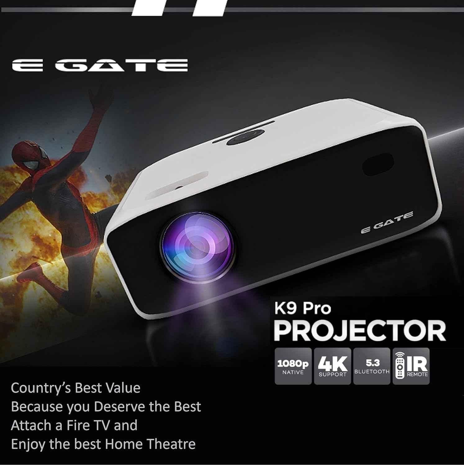 E Gate New K9 Pro 13500lm Bluetooth Home Projector, 4K Support, 635cm Max Screen, 5W Inbuilt Speaker, Brightest in Segment, 3 HDMI, 2 USB (White) - view 2