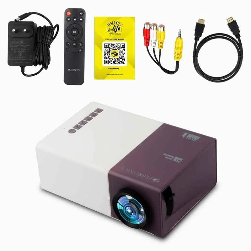 Zebronics Pixaplay 11 1500 lm Portable LED Projector FHD 720p Native & 1080p Support|150'' Screen|HDMI, USB & mSD|Built-in-Speaker|1 Year Warranty - view 1