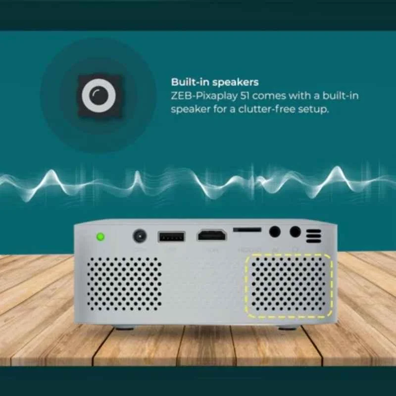 Zeb PixaPlay 51 2400 Lumens Mini Projector, FHD 1080p Support, mSD, AV IN, AUX OUT, USB, HDMI, Compact & Portable, Buuilt-in Speaker, 305 inch Screen - view 3