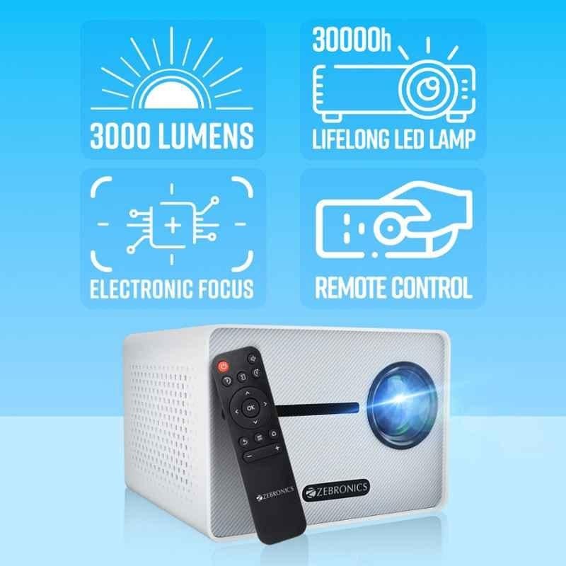 Zebronics PIXAPLAY 20 3000lm Compact Bluetooth LED Projector FHD 1080p|Bluetooth v5.1, HDMI & USB|431cm Screen Size|Built-in-Speaker|1 Year Warranty - view 1