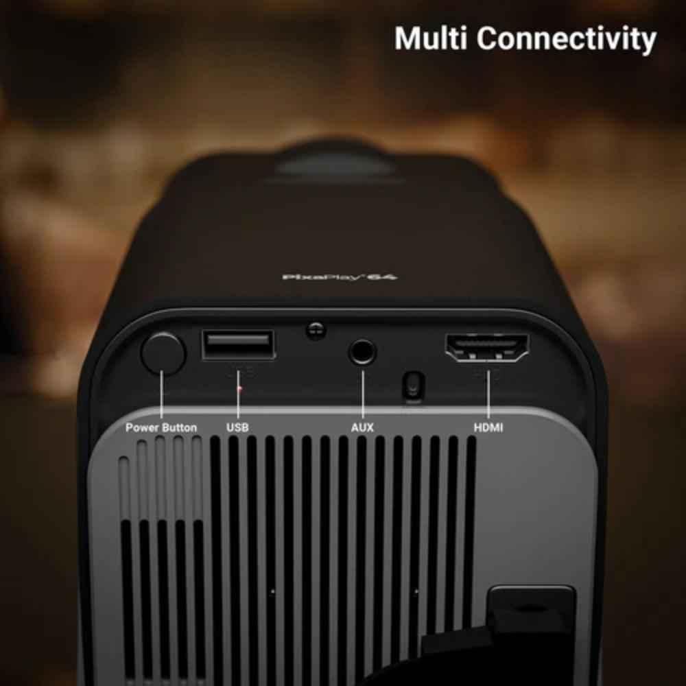Zeb PixaPlay 64 5800 Lumens Android Projector, 4K Support, Miracast, Screen Mirroring, Tilt Angle, Remote, Built-in Speaker, Wi-Fi, Bluetooth, Black - view 2