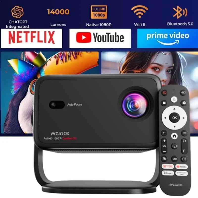 WZATCO Yuva Vibe 14000 Lumens Andoid Projector 4K Ultra HD, Native 1080p, Netflix Certified, HDMI ARC, Wi-Fi 6 BT, Screen Mirroring, 270 deg Rotate, Black - view 3