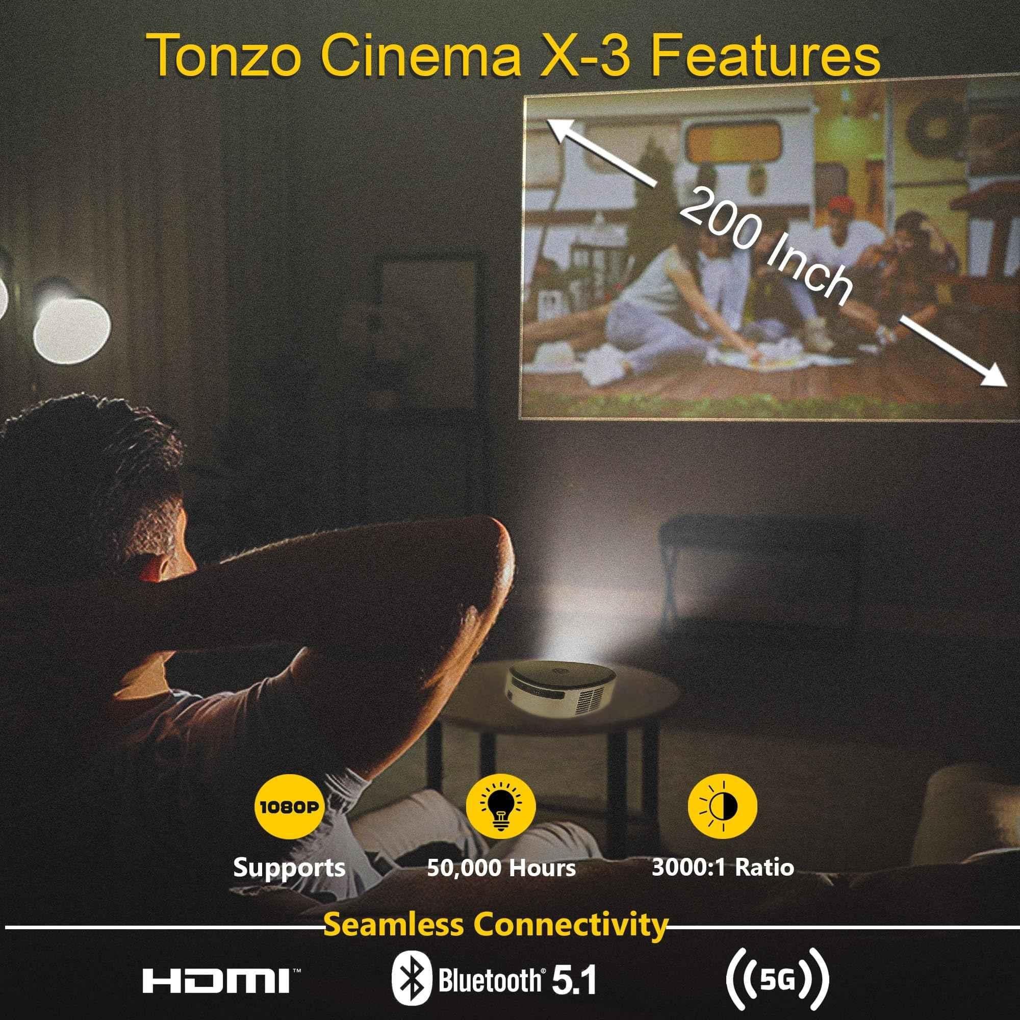 Tonzo Cinema X-3 5000lm Android 9.0 WiFi Bluetooth Projector 720p Native 1080p Supported|WiFi, BT, HDMI & USB|Preinstalled OTT|1 Year Warranty - view 2