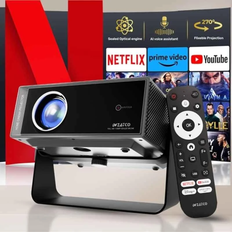 WZATCO Yuva Blaze Plus 1000 ANSI Android Projector, 4K Ultra HD, Native 1080p, Netflix Certified, AI Remote, Wi-Fi 6, BT, Screen Mirroring, 270 deg Rotate - view 1