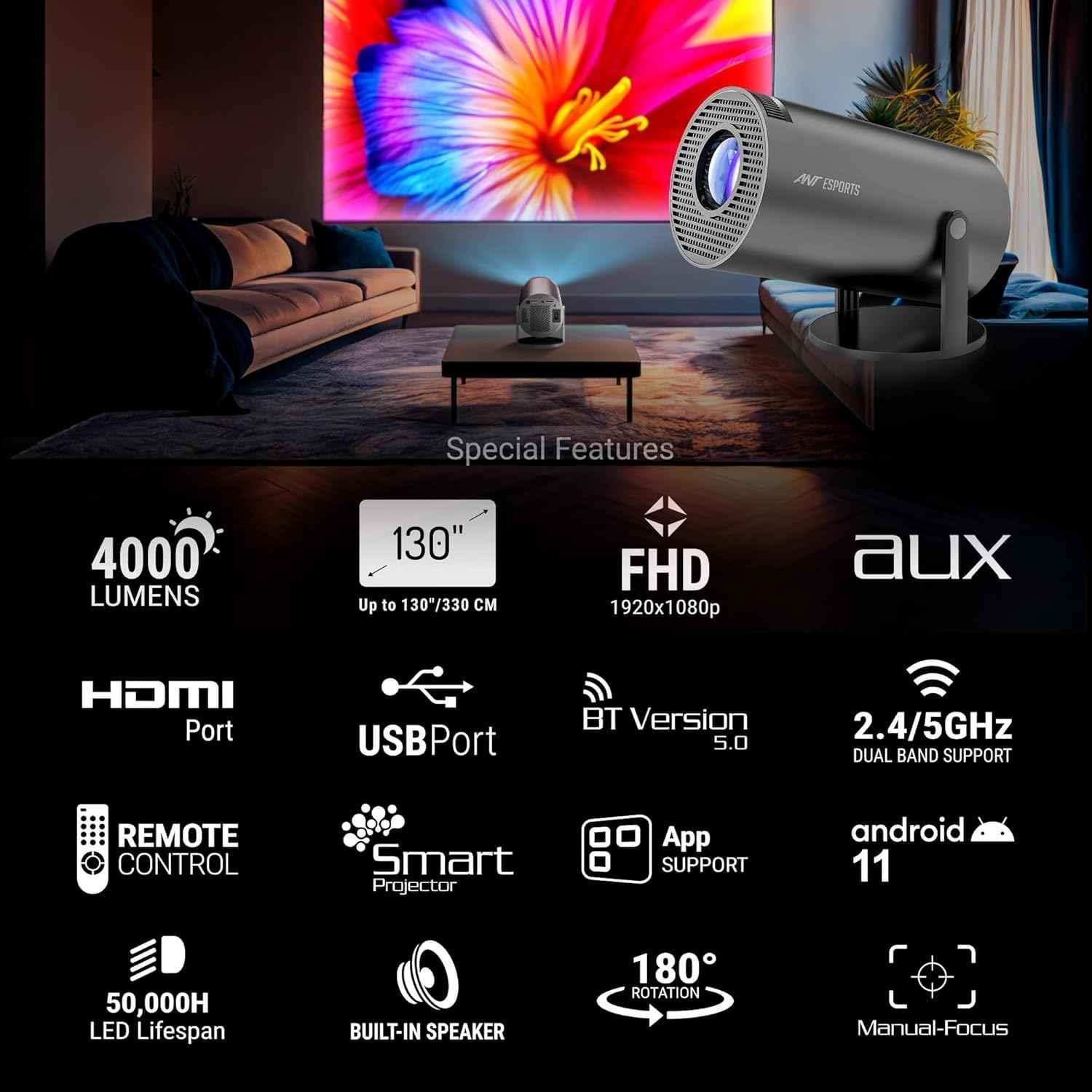Ant Esports View 515 1920x1080p 4000lm FHD Smart LED Mini Projector - view 2