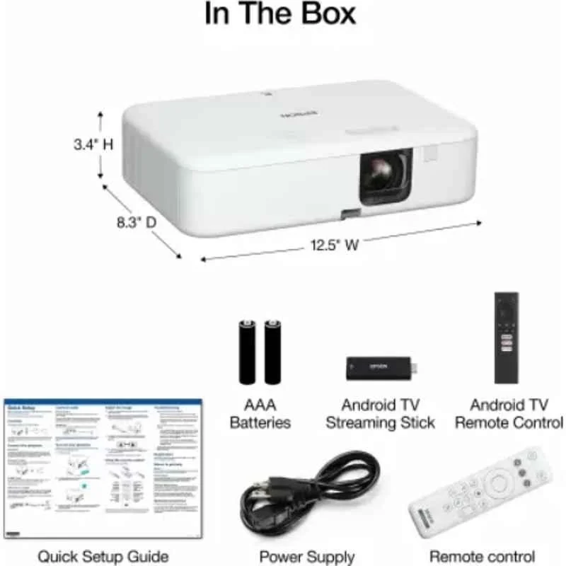 Epson EpiqVision Flex CO-FH02 3000 ANSI Lumens Projector Native FHD Resolution, Android TV 2 Dongle & Chromecast Built-in, 5W Speaker, 300 inch Screen - view 1