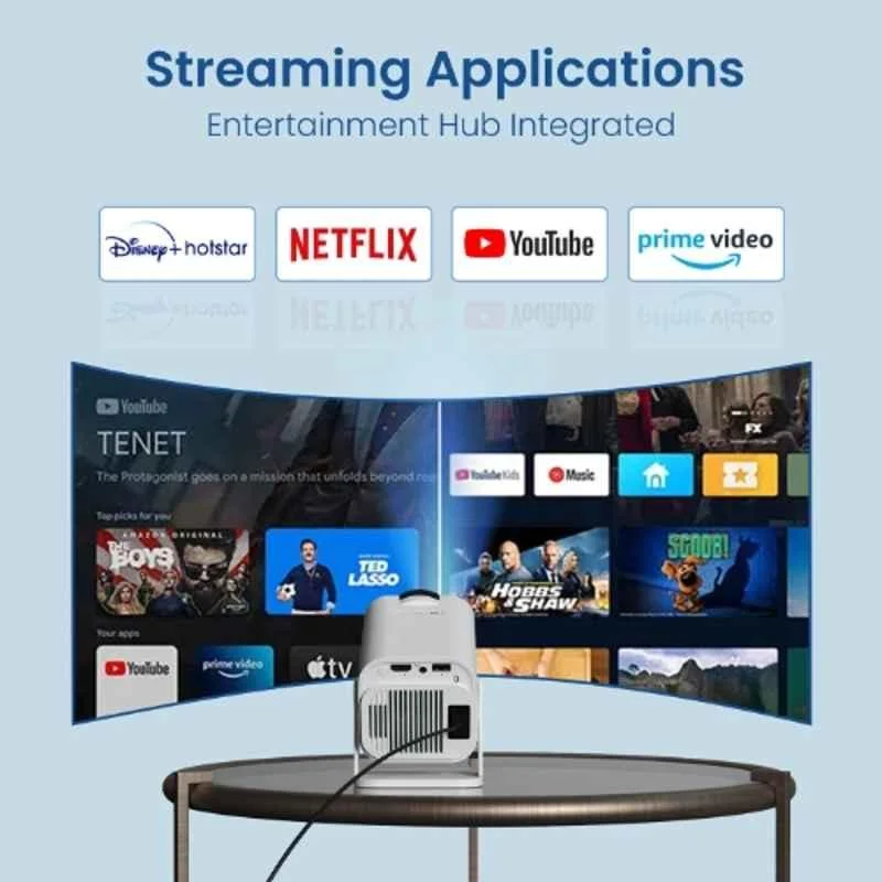 Portronics Beem 470 Mini 2000lm Smart Projector, 720p HD Native, Built-in Streaming Apps, Wireless Screen Mirroring, 3W Speaker, BT, Rotatable Design - view 4