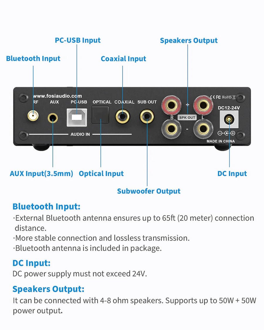 Fosi Audio DA2120A - 2 Channel Integrated Stereo Amplifier with DAC SPDIF & Bluetooth - view 2