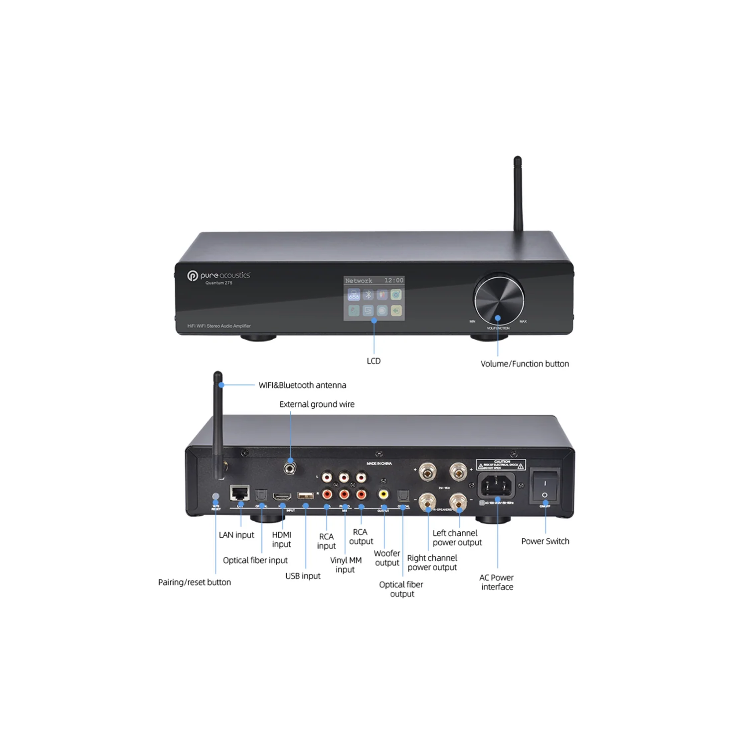Pure Acoustics Quantum W275 - 2.1 Channel Integrated Stereo Network Amplifier (Supports Bluetooth WIFI, RCA / HDMI ARC/ LAN) - view 3