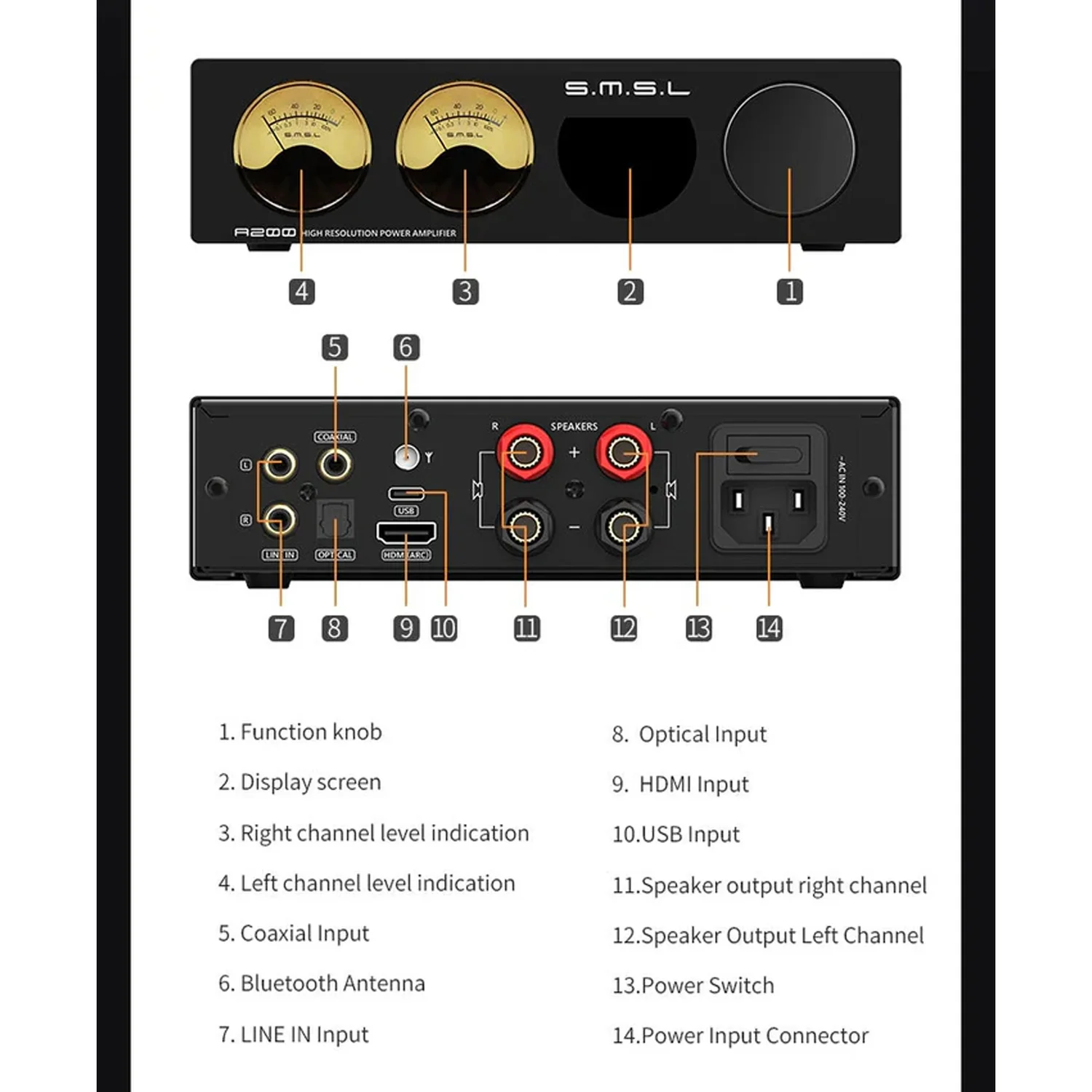SMSL A200 - 2 Channel Stereo Bluetooth Amplifier With HDMI ARC - view 3