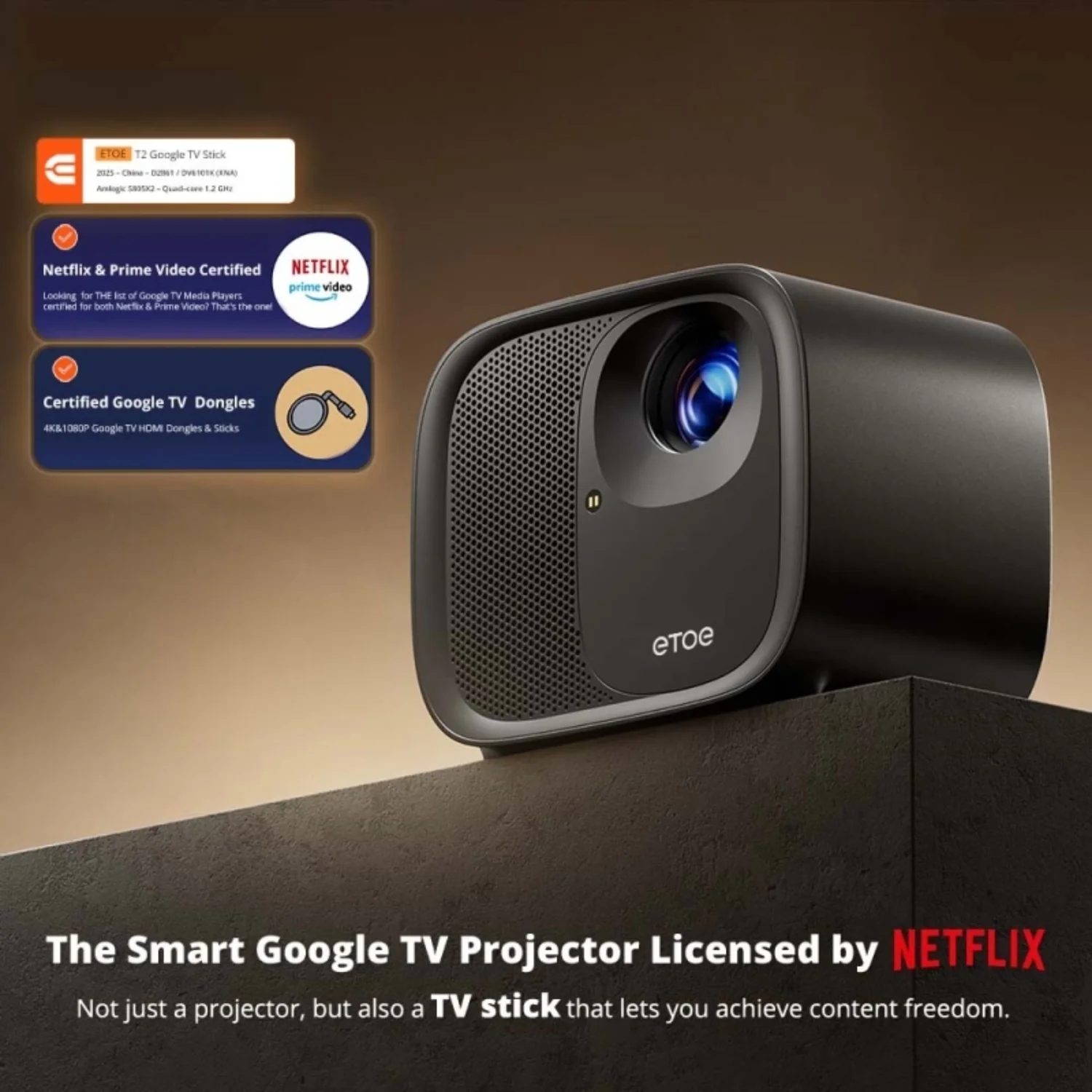 ETOE E3 Pro - 600 Lumens 1080P Full HD DLP Google TV Smart Portable Projector - view 1