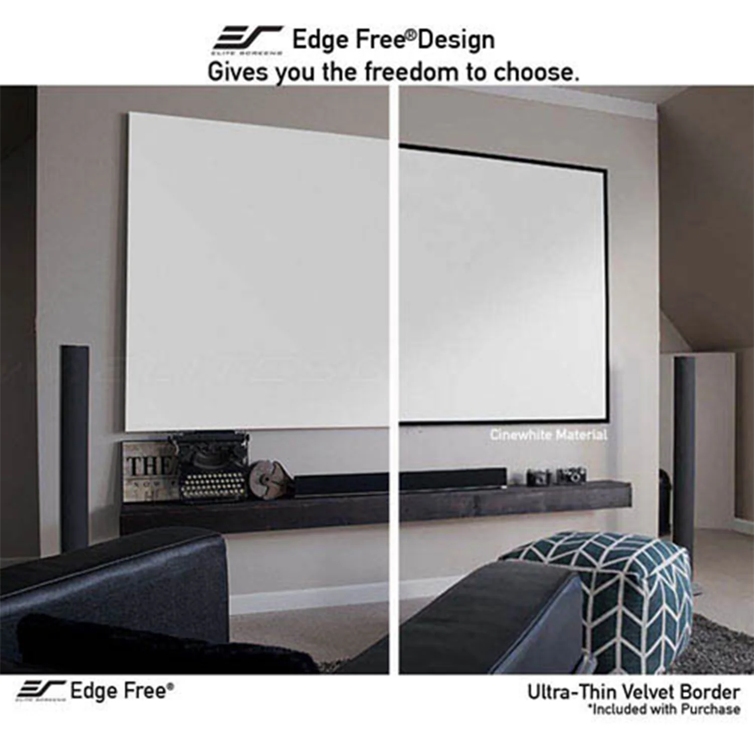 Elite Screens SB92WH2 - 92 Inches 3D 4K/8K UHD Fixed Frame Home Theatre Projection Screen - CineWhite (16:9) - view 1