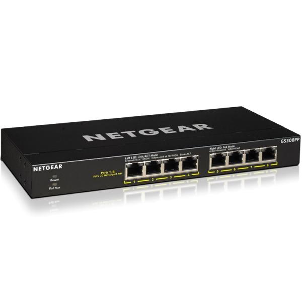 NETGEAR GS308PP – 8-Port Gigabit Ethernet Unmanaged PoE+ Switch (83W) - view 1