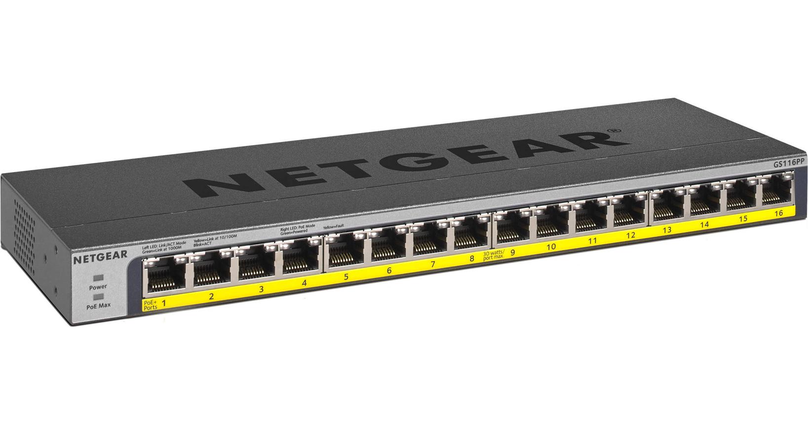 NETGEAR GS116LP – 16-Port Gigabit Ethernet Unmanaged PoE+ Switch (76W) - view 1