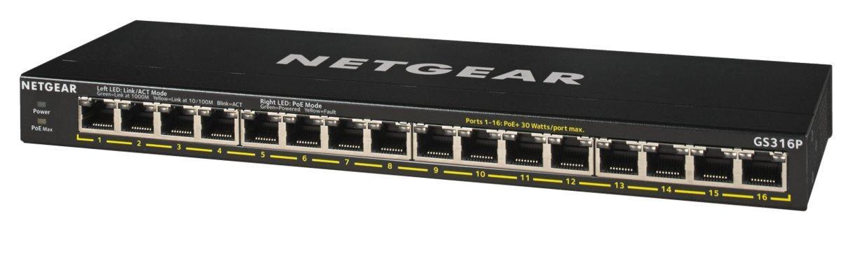 NETGEAR GS316P – 16-Port Gigabit Ethernet Unmanaged PoE+ Switch (115W) - view 1