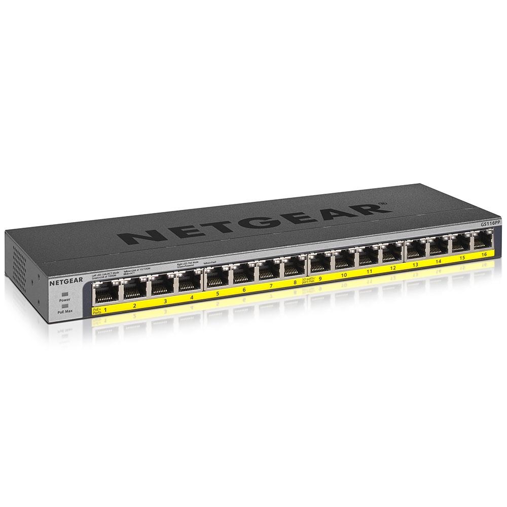 NETGEAR GS116PP – 16-Port Gigabit Ethernet Unmanaged PoE+ Switch (183W)