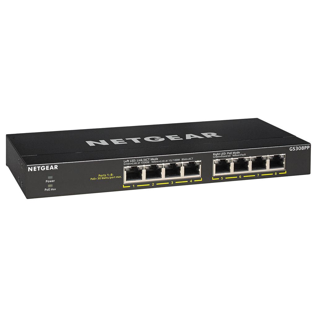 NETGEAR GS308PP – 8-Port Gigabit Ethernet Unmanaged PoE+ Switch (83W)